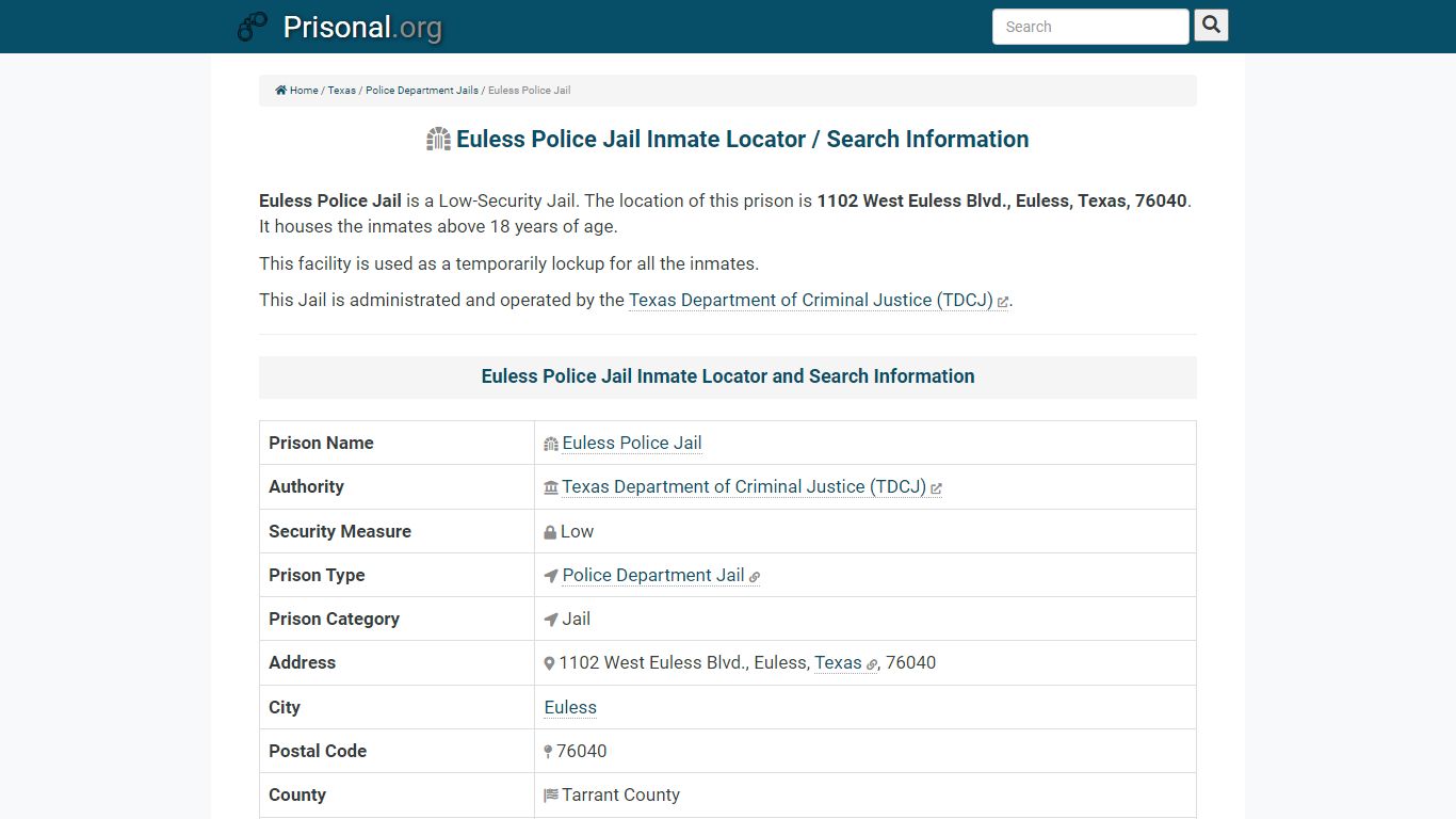 Euless Police Jail-Inmate Locator/Search Info, Phone, Fax ...